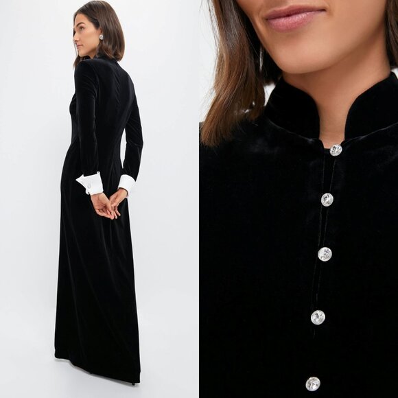 Tuckernuck NEW Black Velvet Loretta Long Sleeve Formal Maxi Dress Size S - Picture 2 of 11